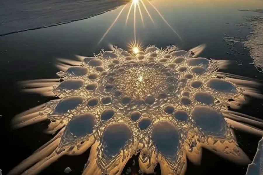 নদীর বুকে বরফের ফুল